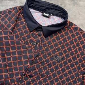 PXG Golf Polo Shirt Mens Small Black Orange Checkered‎ Short Sleeve